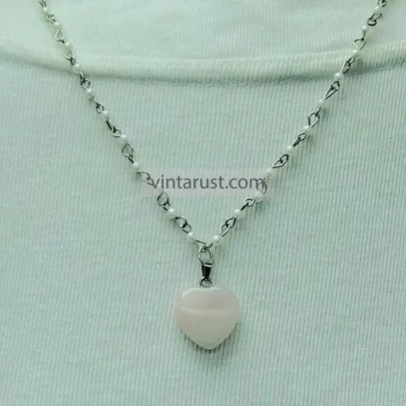 Elegant Calcite Stone Heart Pendant Necklace with Delicate Silver Chain - Picture 15 of 15